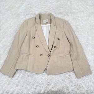 LOFT 6 Linen Blend Blazer Double Breasted Neutral Career Jacket Capsule Office